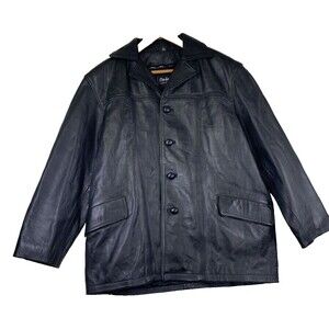 Men's Size L Oakwood Genuine Leather Black Jacket Thinsulate Removable Liner VTG